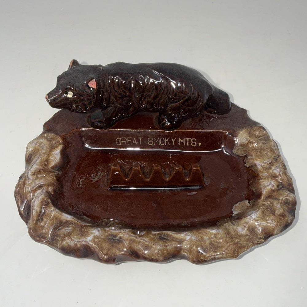 Vintage Great Smoky Mountains Black Bear Ashtray Trinket Tray Made in Japan